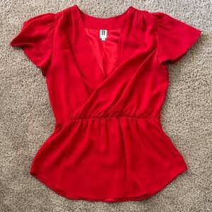 Chic Red Wrap Blouse